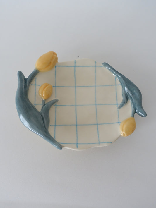 オオヤサイリ チューリップ小皿（light blue×orange）